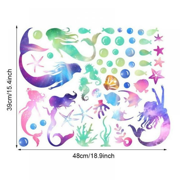 Clearance! Mermaid Wall Sticker Creative Bedroom Livingroom Doodle Cartoon Marine Life Stickers Wallpaper Removable Window Stickers Home Decor