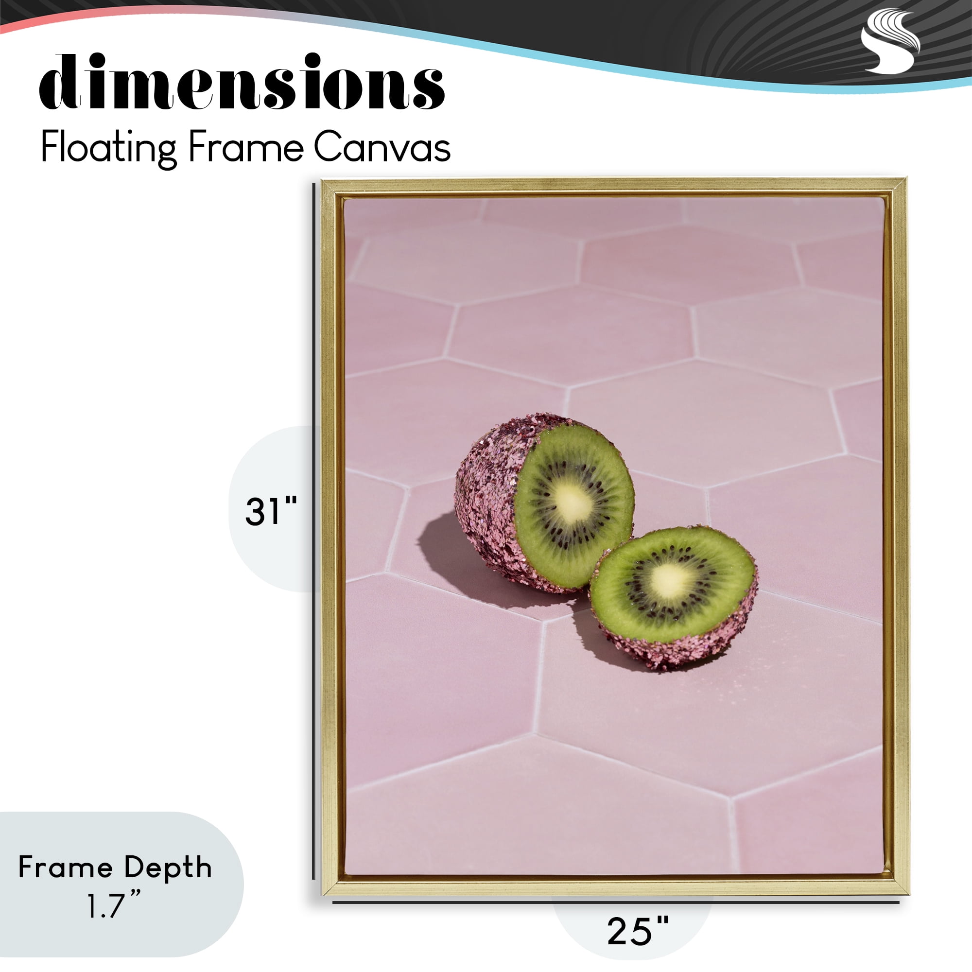 Stupell Industries Pink Glimmer Kiwi Gold Framed Floater Canvas Wall Art, design by LISH Creative
