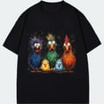 thumbnail image 3 of Crewneck T Shirt Black Colorful Chicken Family Music Notes Print Casual Wear For Men Women Unisex Streetwear Fashion Summer Outfit, 3 of 4