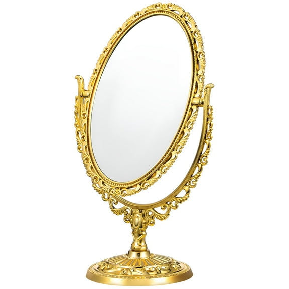 LAMIRO Desk Table Mirror Vintage Makeup Mirror Vanity Mirror Desktop Mirror for Tabletop Golden