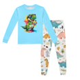 thumbnail image 2 of Pyjama pour Garçon, Enfant, à Imprimé Dinosaure, Col Rond, Haut à Manches Longues, Pantalon, Ensemble de Pyjama 2 Pcs, Printemps Automne, Pyjama pour Bébé, Bleu Pâle, 7 Ans-8 Ans, 2 of 5