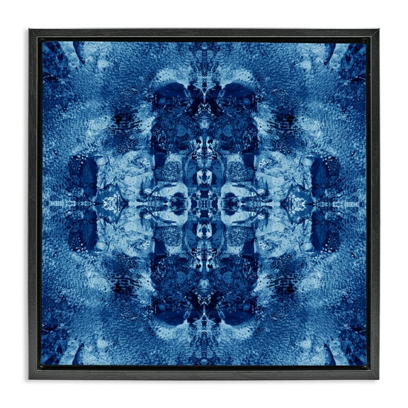 Stupell Industries Blue Mirrored Pattern Abstract Painting Black Floater Framed Canvas Art Print Wall Art, 18 x 18