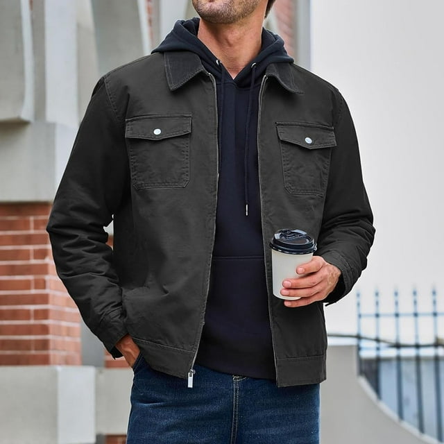Veste Décontractée pour Hommes avec Poches Zippées, Manches Longues, Sans Capuche, pour Automne et Hiver