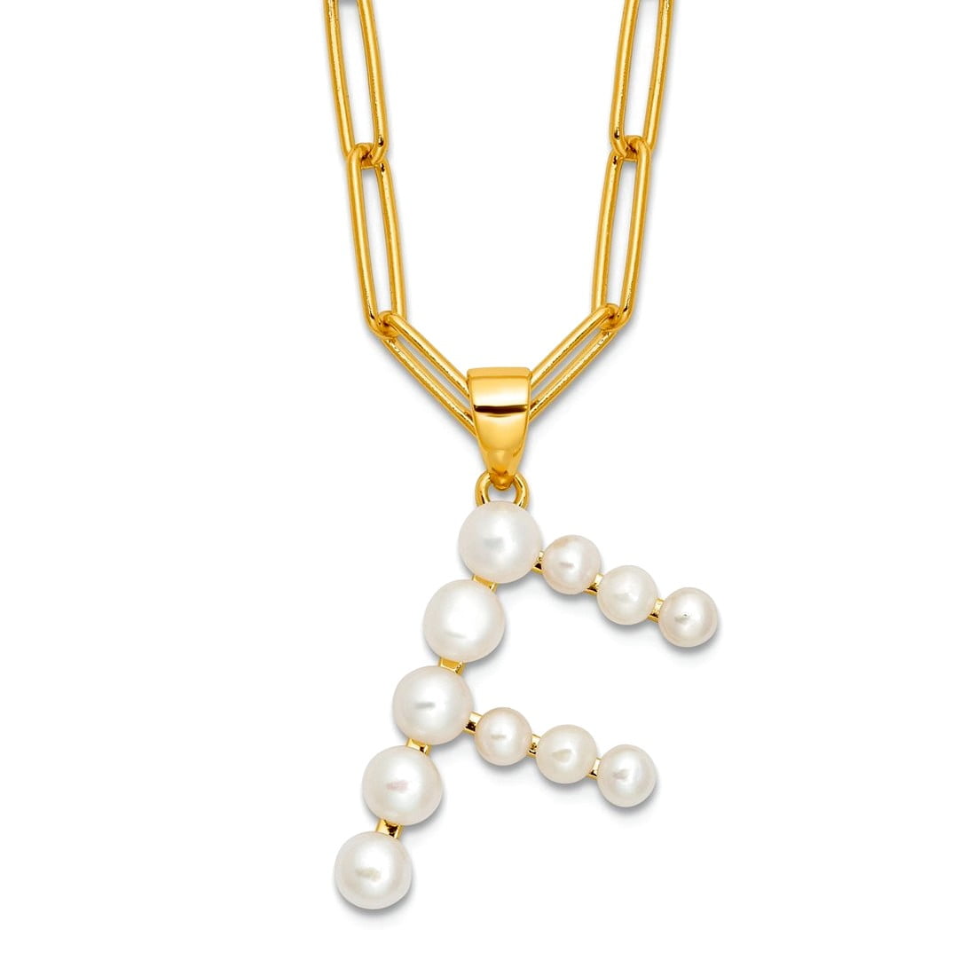 925 Sterling Silver Gold Plated 3-5.5mm Freshwater Cultured Pearl Letter Name Personalized Monogram Initial F Necklace 1