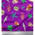 thumbnail image 1 of Soimoi Purple Cotton Voile Fabric Starfish & Sea Horns Ocean Print Fabric by the Yard 56 Inch Wide, 1 of 3