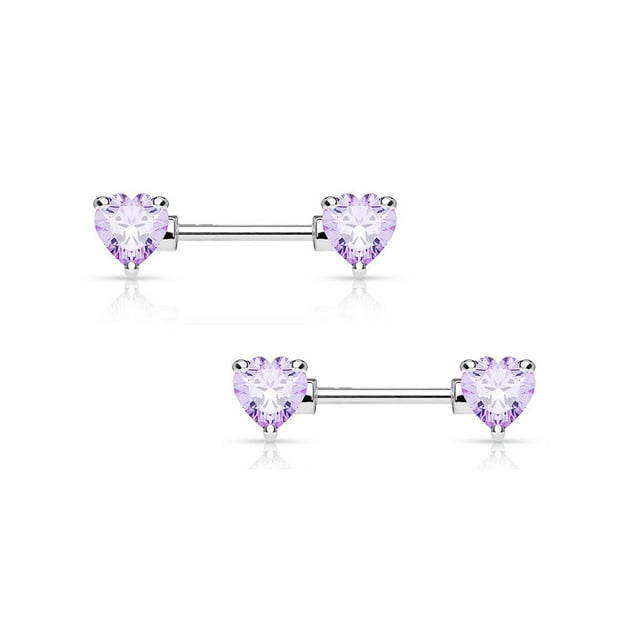 Paire de Mamelons en Acier Chirurgical 14G avec des Gemmes CZ en Forme de Coeur