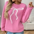 thumbnail image 6 of EchfiProm Pink Women Sweaters Pullover Y2k Relaxed Fit Crew Neck Solid Bow Knit Long Sleeve Sweater Top M, 6 of 8