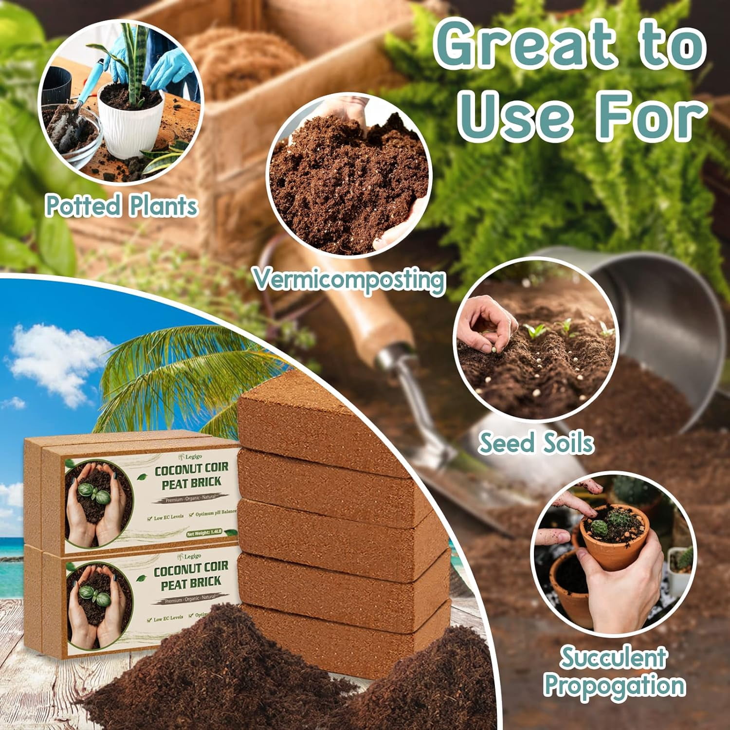 2 Pack Premium Coco Coir Brick for Plants- 100% Organic Compressed Coconut Coir Bricks Starting Mix, Coco Coir Fiber Coconut Husk for Planting, Gardening, Potting Soil Substrate, Herbs