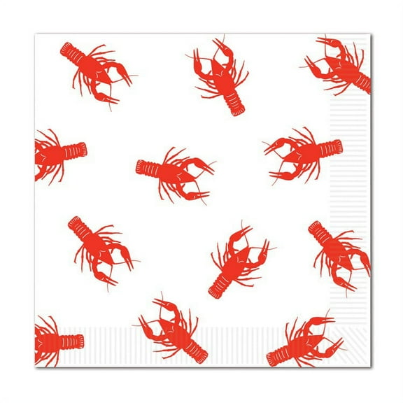 Club Pack of 192 Red and White Crawfish Disposable Luncheon Party Napkins 6.5"
