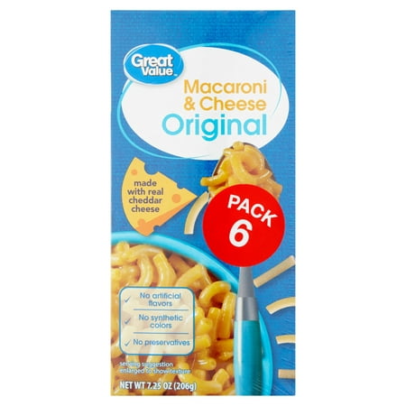 (3 Pack) Great Value Original Macaroni & Cheese, 7.25 oz, 6