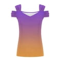 thumbnail image 4 of MORESEC Summer Holiday V Neck Tops For Women Cold Shoulder Ruffle Gradient Casual Tee Shirts Vacation Fashion Clothes, Purple XL, 4 of 5