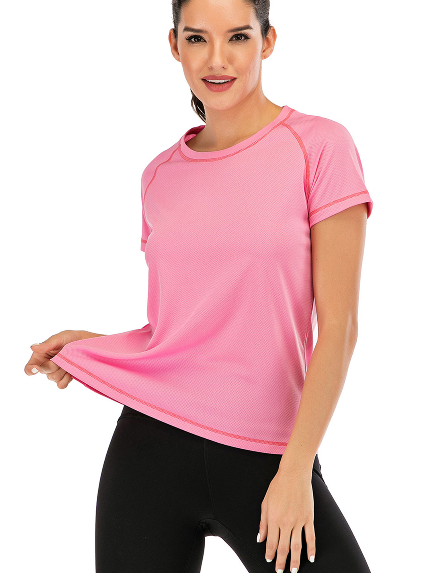 OMANTIC Womens Short Sleeve Running Athletic Sun Shirts Workout Yoga Tops Plain T-Shirt Hiking Fishing 