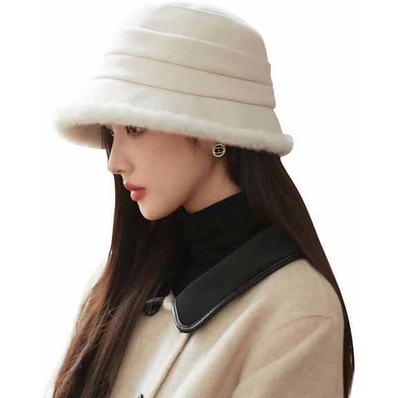 Vintage 1920s Cloche Hats Packable Winter Fleece Lined Bucket Hat Church Women