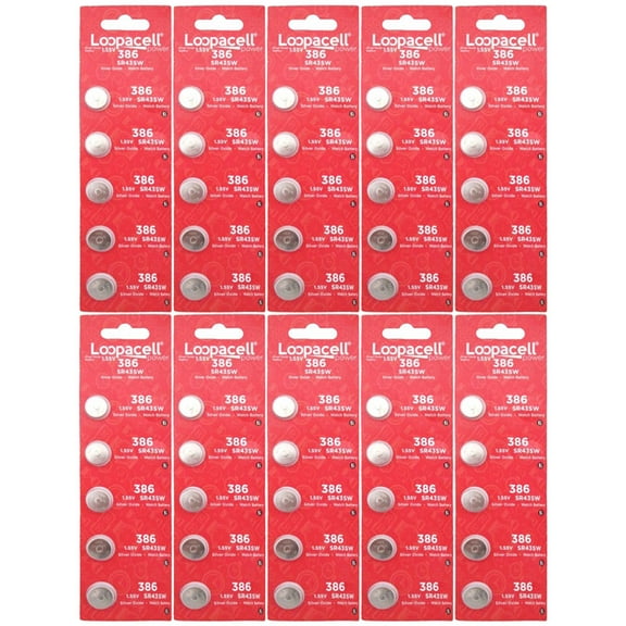 LOOPACELL 386/301 (SR43/W/SW) 1.55V Silver Oxide Watch Battery (50 Batteries)