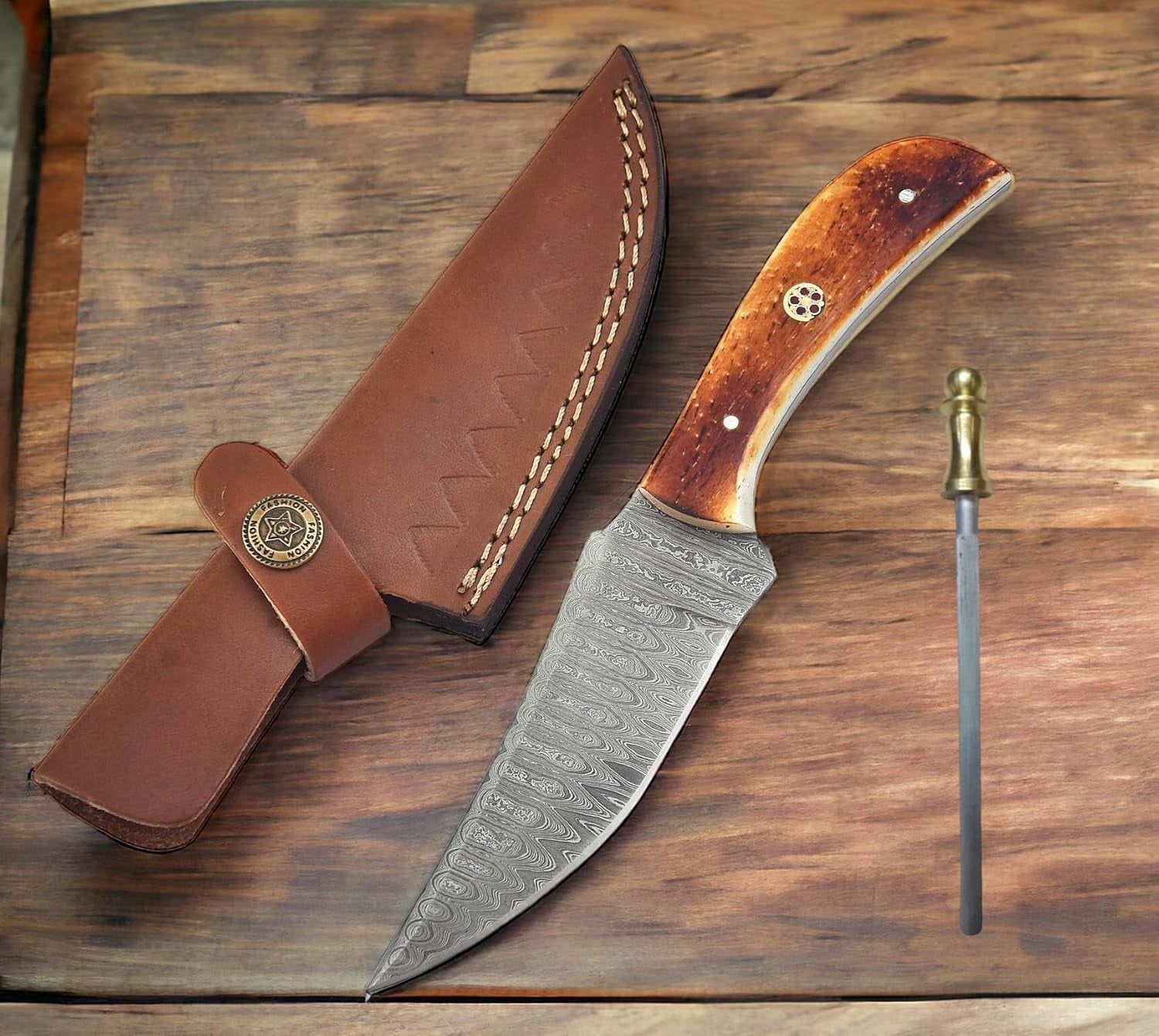 Poshland TR-1168 Custom Handmade Damascus Steel 10 Inches Tactical Knife - Perfect Grip Rose wood Handle
