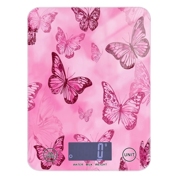 High Precision Digital Kitchen Scale Tempered Glass Food Scale Multifunction Scale Small Kitchen Appliances Pink Butterfly Pattern