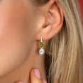 thumbnail image 3 of Gem Stone King 925 Sterling Silver and 10K Yellow Gold Pear Shape White Moissanite Green Peridot and White Lab Grown Diamond Dangle Earrings for Women (3.02 Cttw, Pear Shape 8X6MM), 3 of 4