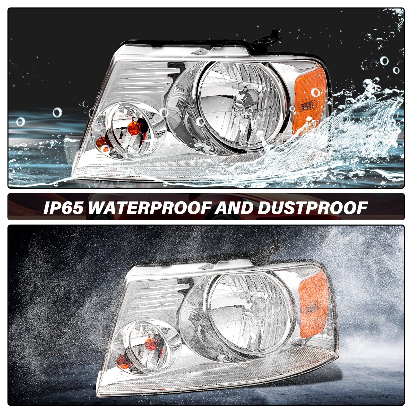 BRYGHT-For 2004-2008 Ford F-150 F150 Halogen Chrome Housing Headlights LH+RH Pair Headlamp