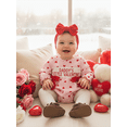 thumbnail image 4 of Loicainy Newborn Toddler Baby Girl Romper for Valentines Day,3 6 9 12 18 Months Long Sleeve Crew Neck Heart Letters Bow Jumpsuit with Hairband Clothes, 4 of 9