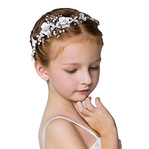 Blue Flower Hair Piece Pearl Headband Bridesmaid Flowers Hair Accessories 5T to Adult Wedding Headpiece Flower Girl Gift Flower Headband
