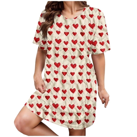 Jamicy Sleep Dress for Women Valentine's Day Gifts for Wives Nightgowns for Women Plus Size Sleep Shirts Womens Nightgown Short Sleeves Print Night Shirts Soft Sleepwear