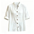 thumbnail image 3 of cocolona Linen Button Down Solid Color Blouses for Women Collar Long Sleeve Shirts Dressy Casual Tops, 3 of 6