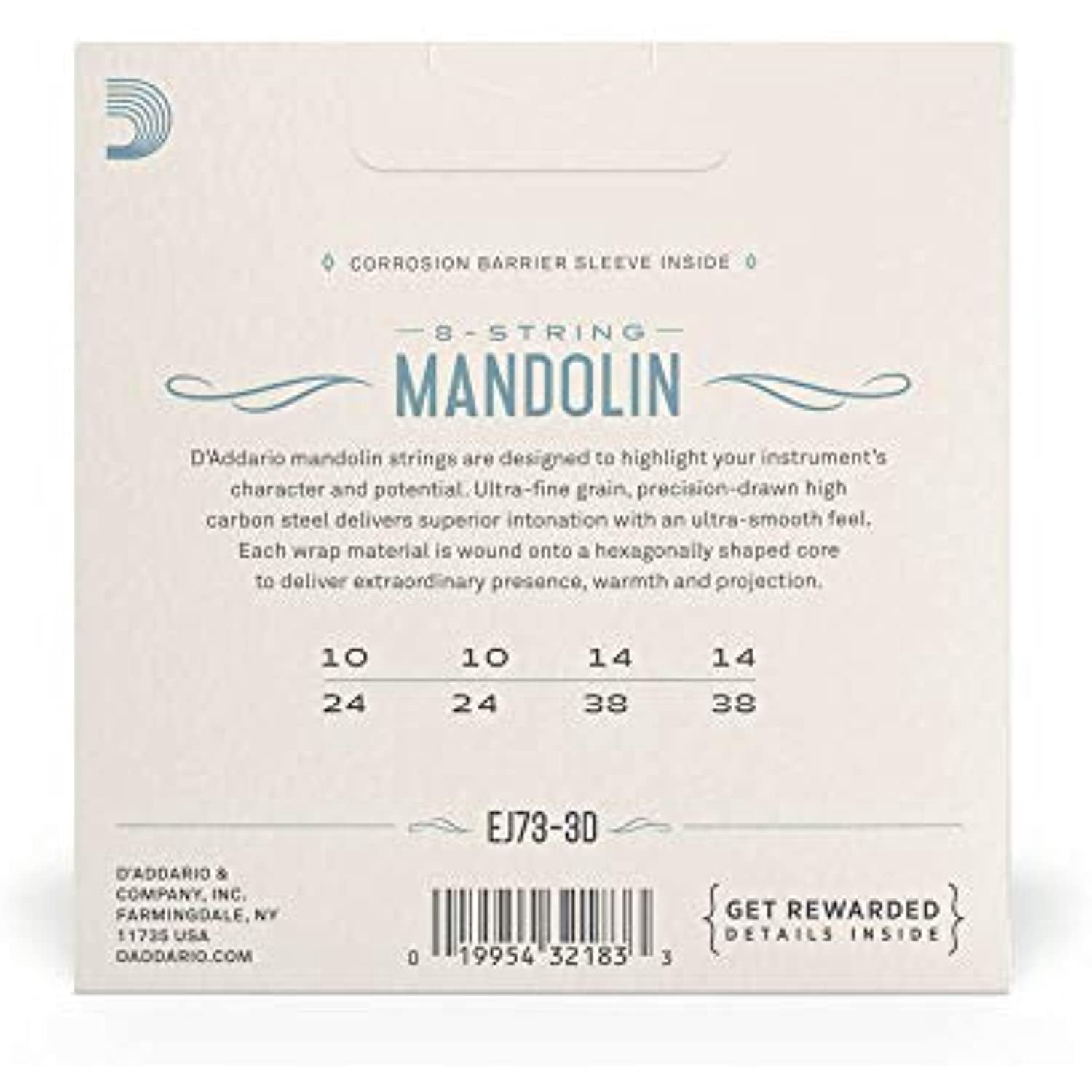D'Addario EJ73 Mandolin Strings, Phosphor Bronze Light 10-38, 3 Sets EJ73-3D