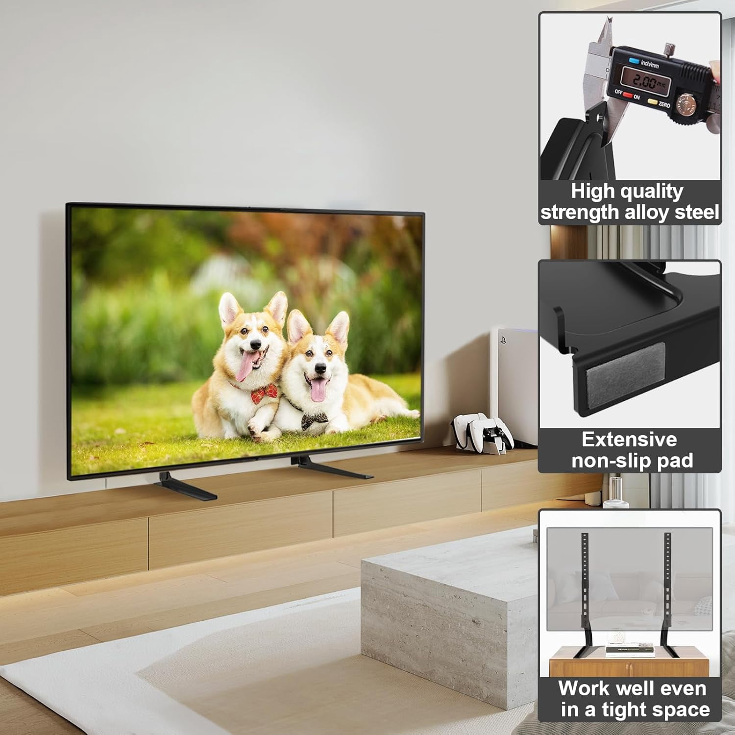 Universal Table Top TV Stand Mount for 27 30 32 37 40 43 47 50 55 60 65 Inch LCD LED Flat/Curved Screen TVs, Height Adjustable TV Legs, Strong TV Base Holds up to 88 lbs, Max VESA 800x500mm