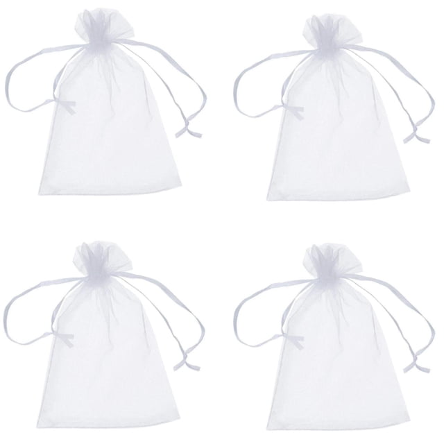 Costalitos de Recuerdos PouchyWhite 4Pzas Blanco 5x7cm Tela Bolsa Organza.