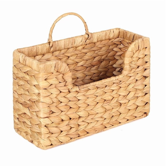Handwoven Water Hyacinth Wall Magazine Holder - Hanging Organizer for Mail, Newspapers & Magazines, Boho Storage Basket