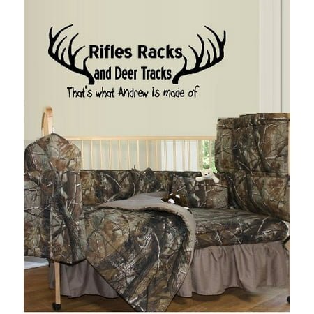 RIFLES RACKS AND DEER TRACKS THAT'S WHAT (Custom Name) IS MADE OF #5 ~ WALL DECAL 13