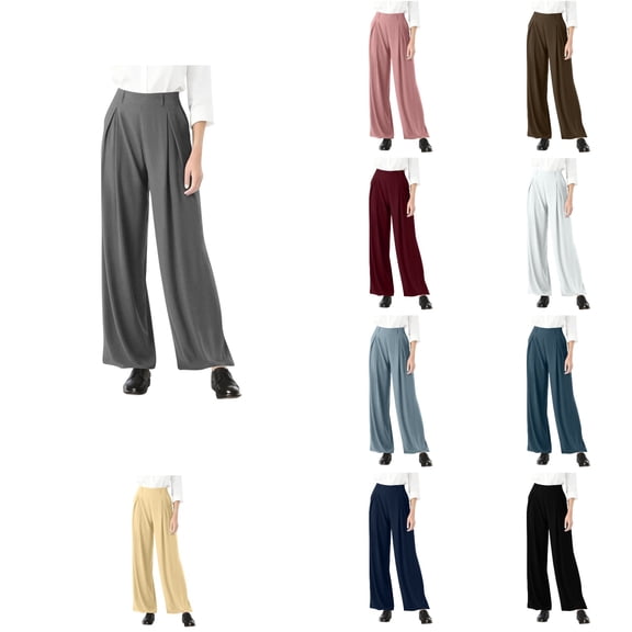 SROBPTY Women Solid Elastic Waist Stretch Ruffled Casual Daily Fashion Trousers with Pockets