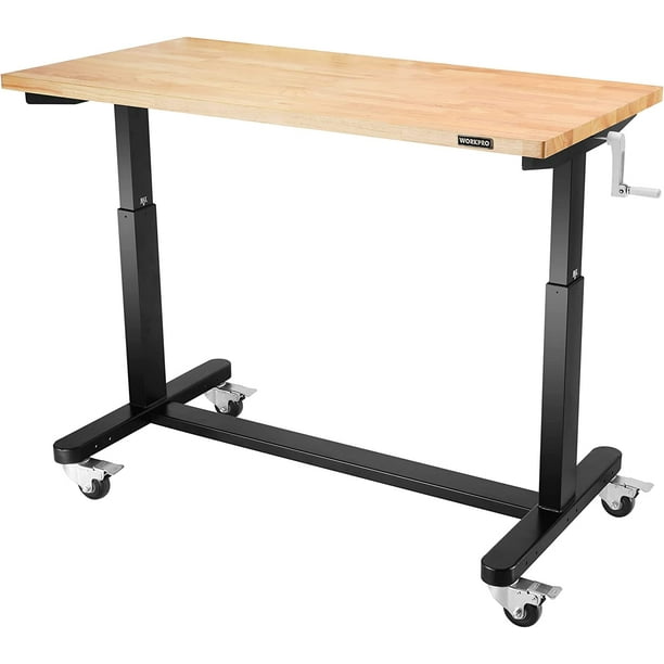 WORKPRO 48" Height Adjustable Work Table with Crank Handle and Casters