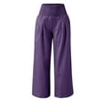 thumbnail image 4 of Women's Solid Loose Relaxed High Waist Cotton Pocket Wide Leg Pants, 4 of 4