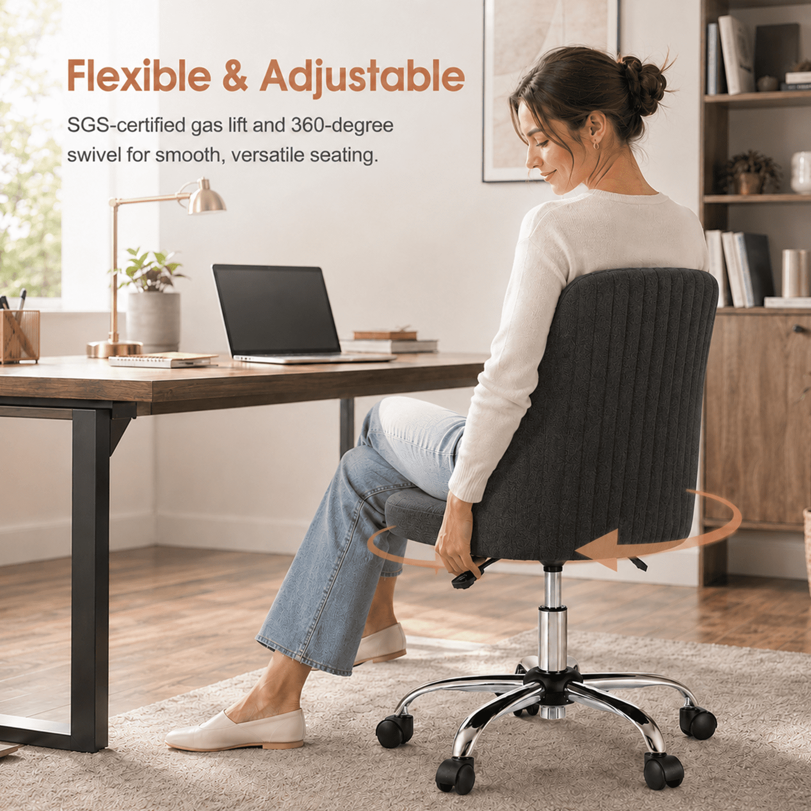 Alvantor Comfy Office Chair, Adjustable Swivel Desk Chair with Wheels, Wide Seating, Modern Fabric Vanity Chair