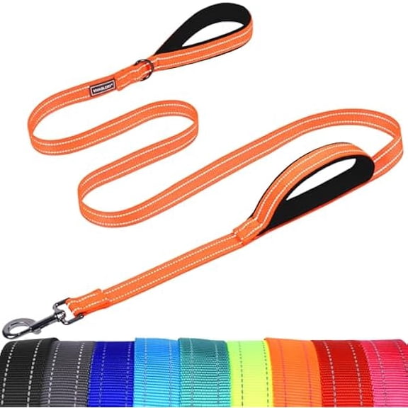 Eryueer Dog Leash Twingrip Double Handle Dog Leash with Traffic Handle Control & 2 Loop for Walking & Training, Reflective Heavy Duty for Puppy Pet Collar, 4ft x 1in, Orange