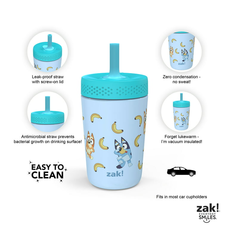 Zak! Bluey Antimicrobial Stainless Steel Double Wall Vacuum Lincoln Straw Bottle - 14 oz
