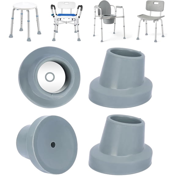 SupreGear Replacement Leg Caps for Shower Chairs and Transfer Benches, 1-1/8 Inch Rubber Tips, 4 Pack,Gray