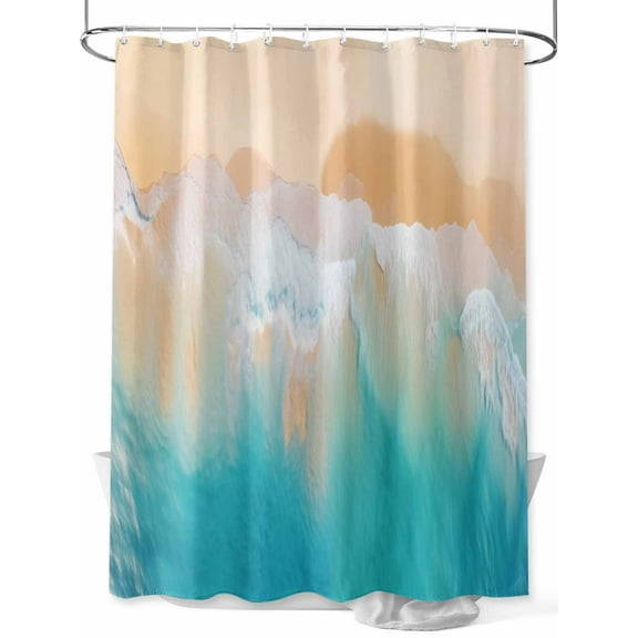 Orange Aqua Coastal Stall Shower Curtain, Waterproof Shower Curtains for Bathroom, Summer Beach Seaside Nautical Washable Fabric Cloth Bath Curtain for Bathtub Decoration with Hooks 36x72 Inches