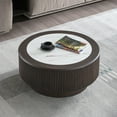 thumbnail image 4 of Coffee Tables 35.43 inch Modern Faux Marble Pattern Stickers Coffee Table Round Coffee Table for Living Room,Small Table with Sturdy Pedestal,Dark Brown,Coffee Tables With Storage, 4 of 6