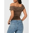 thumbnail image 6 of Biezeib Women's Asymmetric Tops Solid Color Off Shouler Short Sleeve Ruched T-Shirt Streetwear, 6 of 6