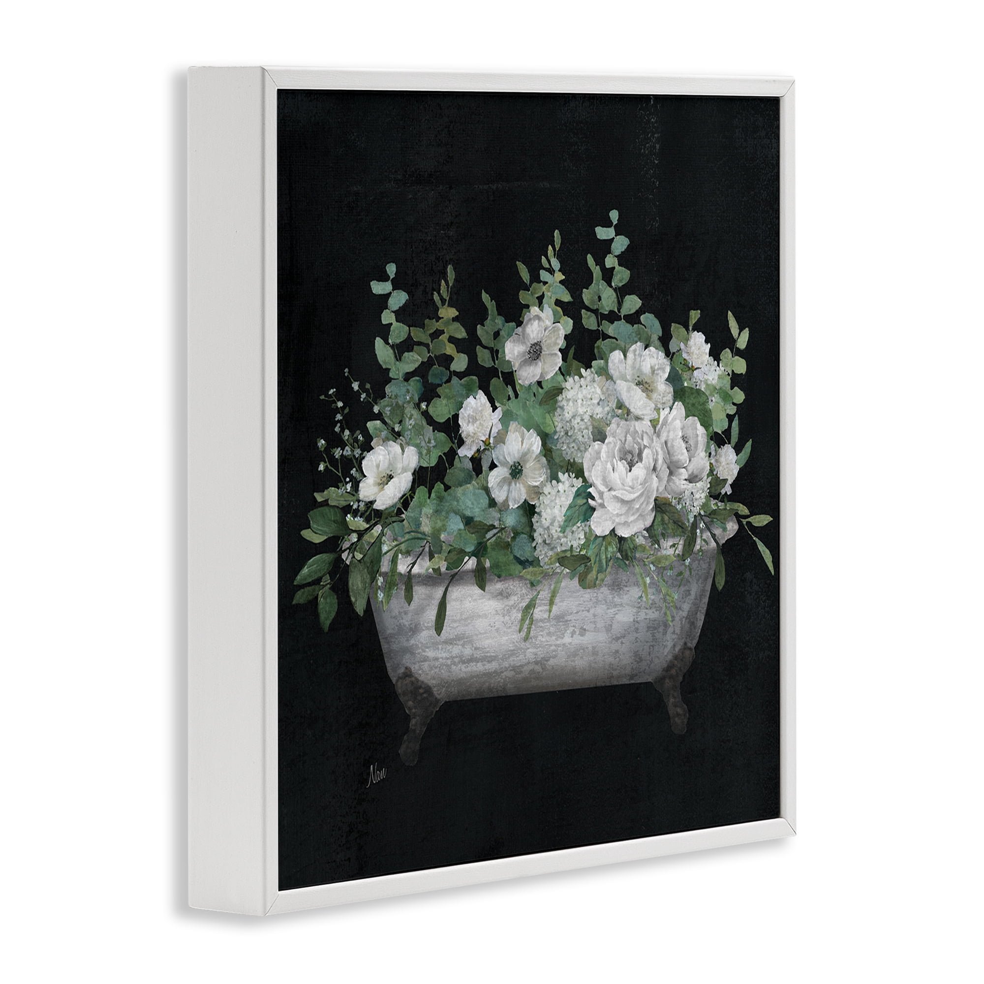 Stupell Industries Rustic Floral Bathtub Typography Painting White Framed Art Print Wall Art, 12 x 12
