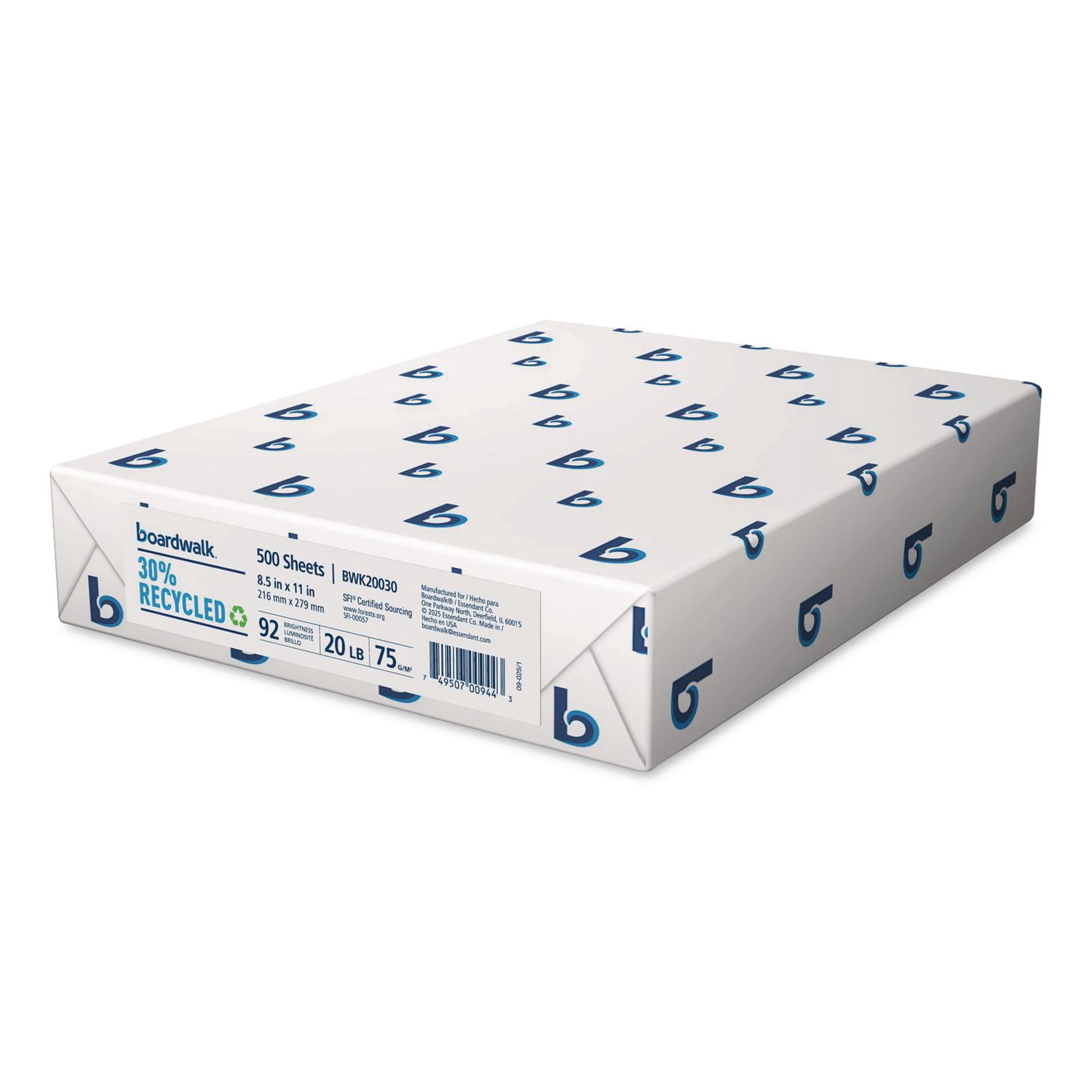 8.5 in. x 11 in. 20 lbs. Bond Weight 92 Bright 30 Percent Recycled Copy Paper - White (10-Reams/Carton)