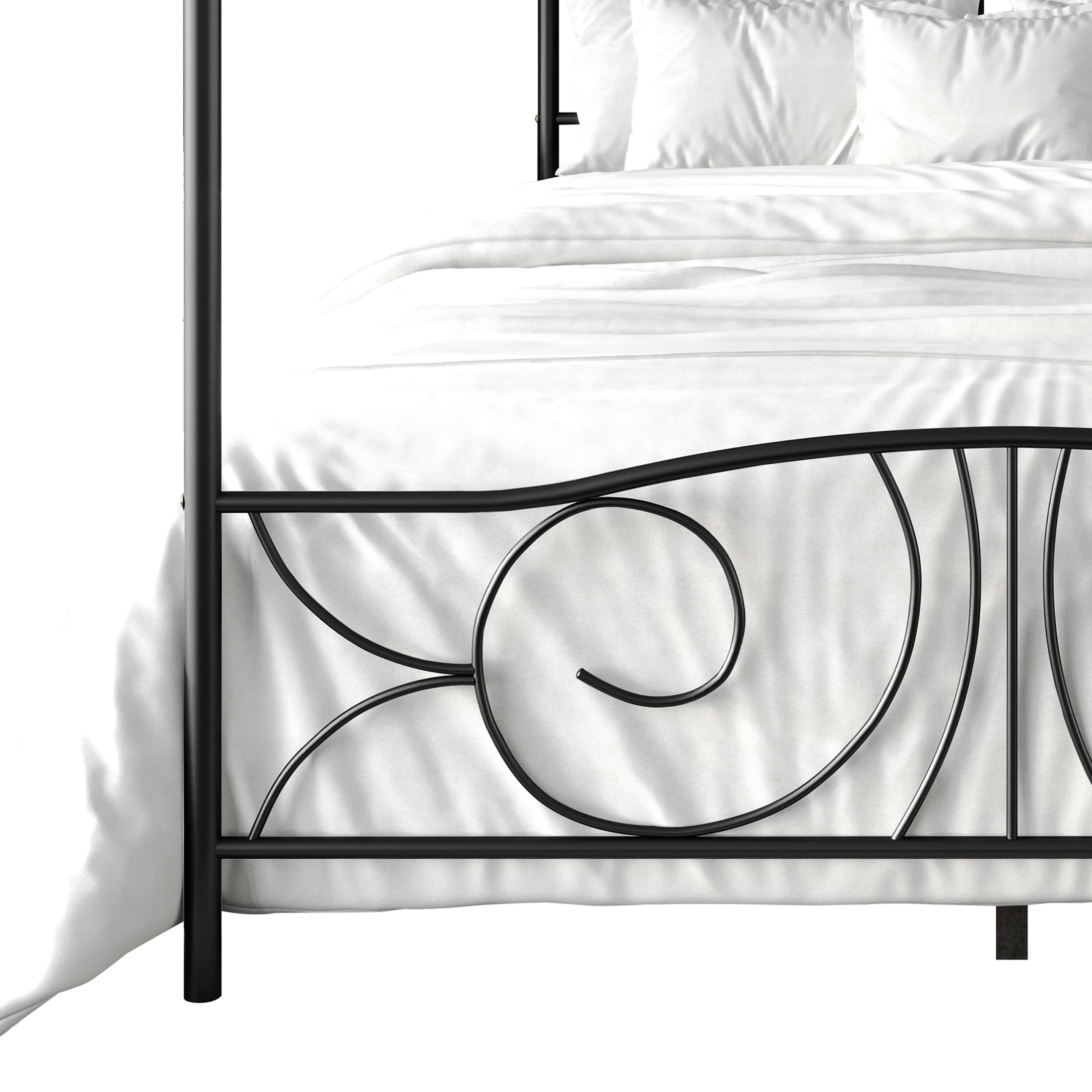 Castle Place Ornate Ironwork Full Metal Platform Canopy Bed, Black