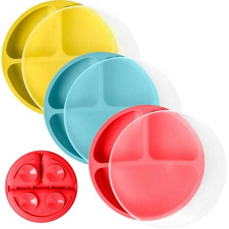 WeeSprout Suction Plates with Lids for Babies & Toddlers, 100% Silicone, Dinnerware Stays Put, 3-Pk