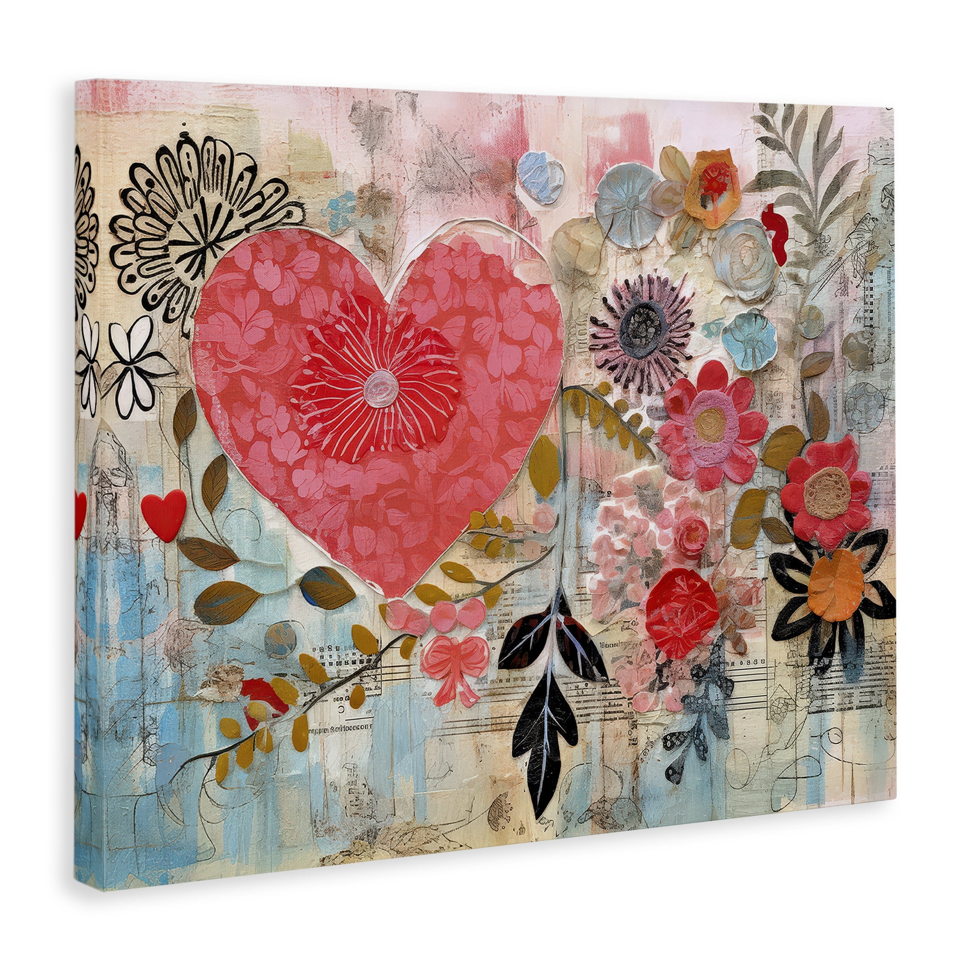 Stupell Industries Playful Heart & Flowers Abstract Painting Wrapped Canvas Art Print Wall Art, 30 x 24