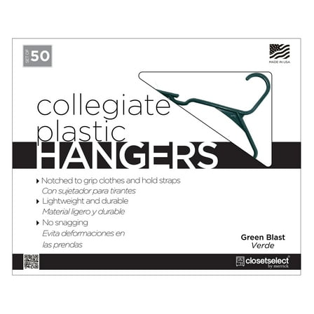Closetselect Plastic Notched Adult Hangers for Any Clothing Type, Green Blast 50 Count
