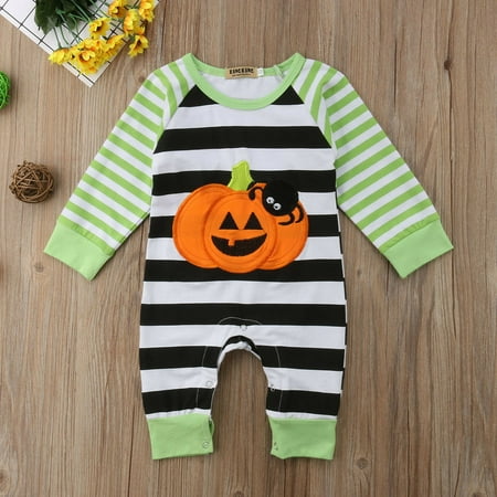 Pumpkin Jumpsuit - Newborn Baby Boys Girls Halloween Pumpkin Romper Jumpsuit Bodysuit Cotton Outfit