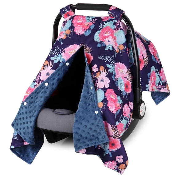 RIONIMA Car Seat Cover Baby Carseat Covers Baby Girl Boy Warm Minky Infant Car Seat Cover Winter Peekaboo Opening Car Seat Canopy Multi-Use Baby Carrier Stroller Nursing Cover Minky Blanket