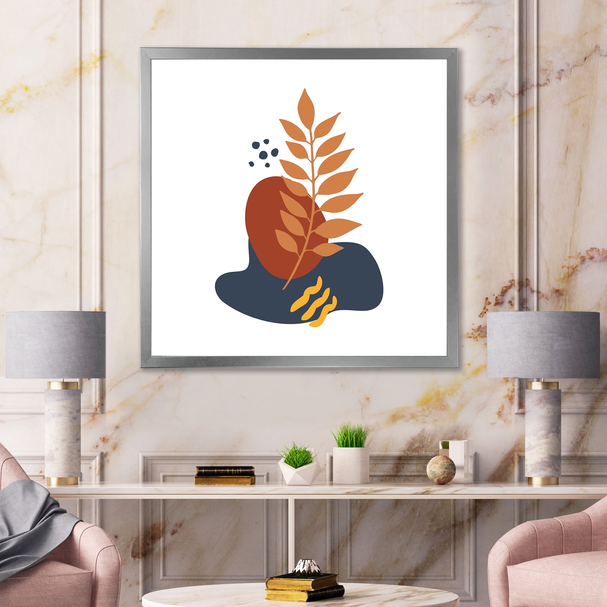 Designart 'Abstract Minimal Shapes Under Flowers VIII' Modern Framed Art Print